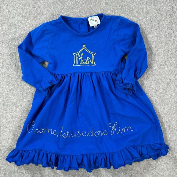 Smock Monkey Nativity Dress Girls 2T Blue Ruffle Embroidered Christmas - Picture 1 of 7